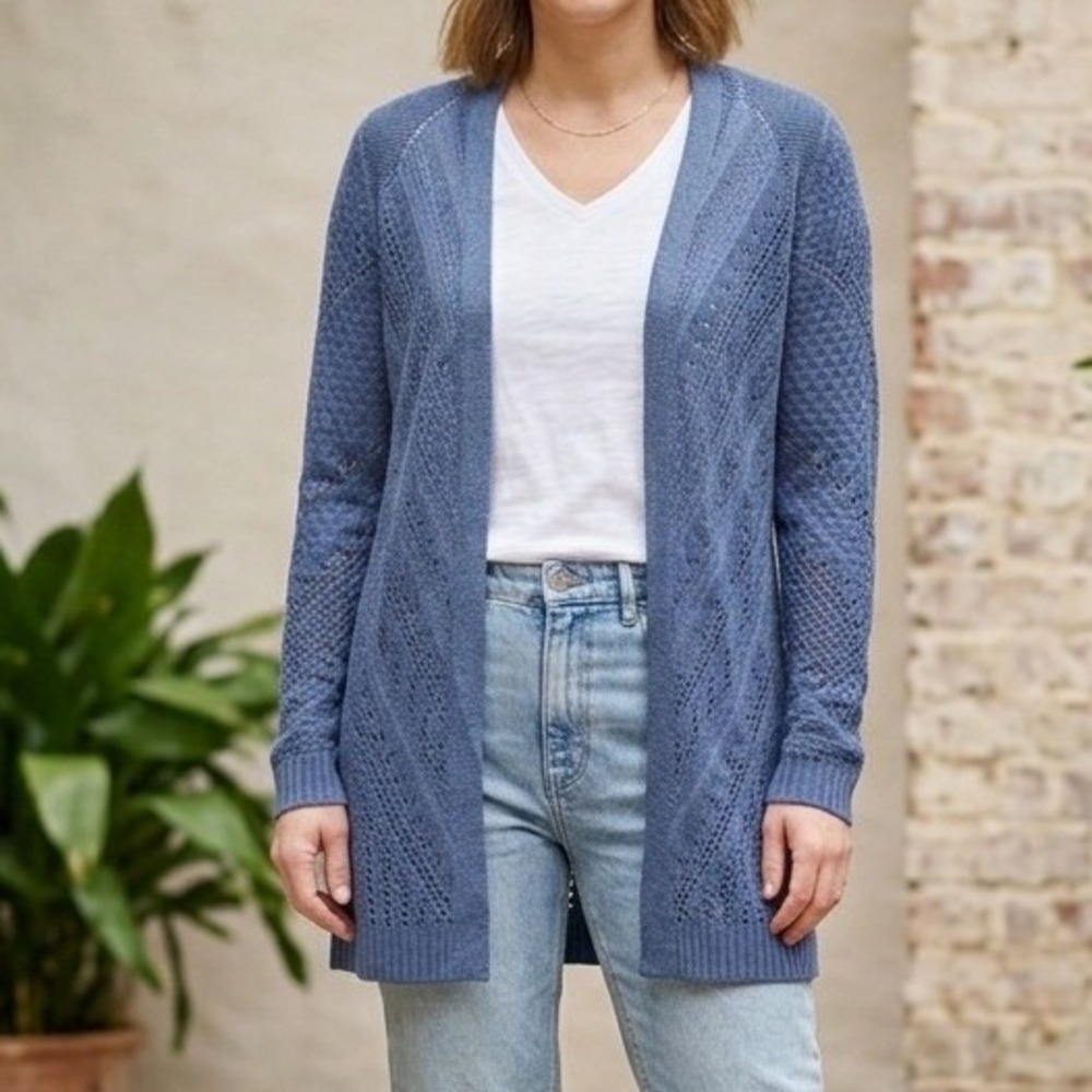 NWT Love Ellie Cheril Pointelle Duster Cardigan Blue Stitch Fix Sweater S